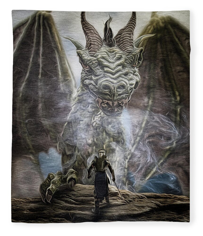 Dragon Fleece Blanket featuring the digital art The Dragonslayer by Brad Barton
