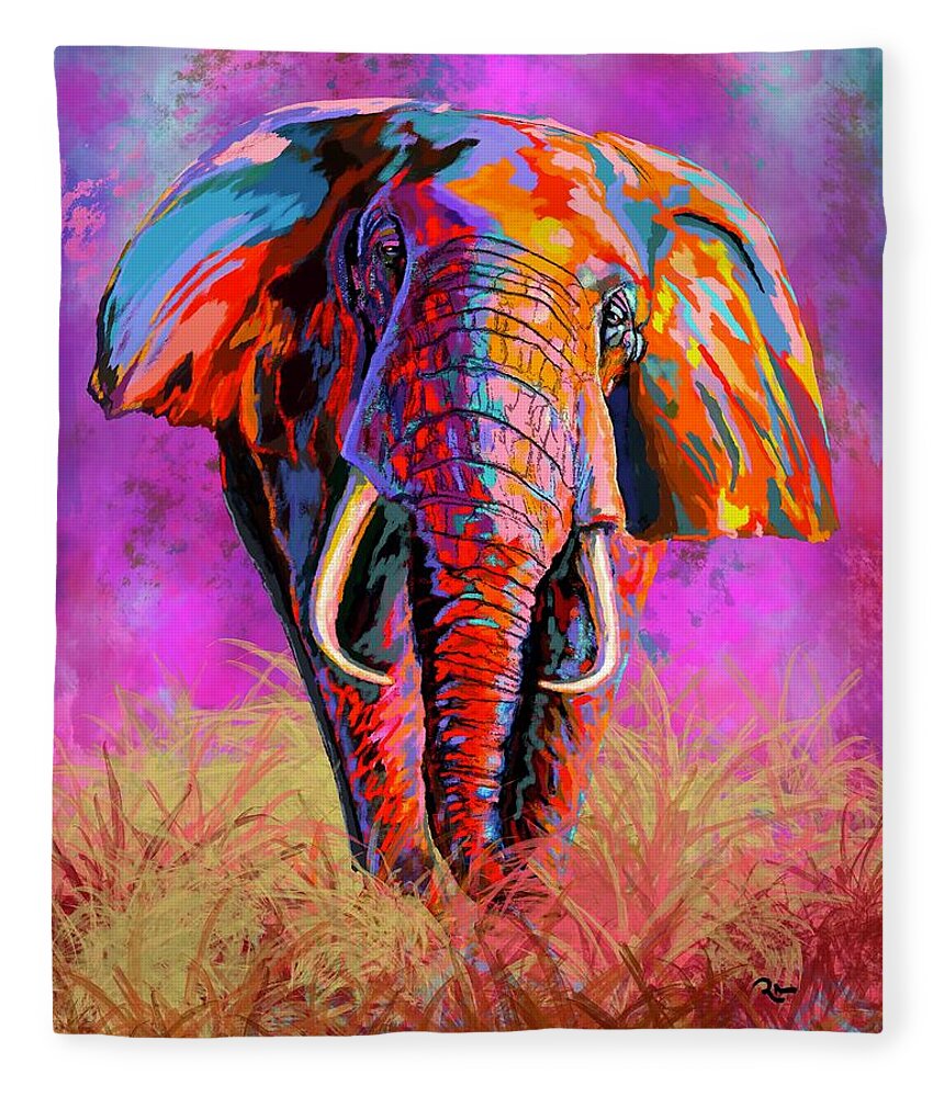 Elephant Fleece Blanket featuring the digital art The Elephant Dance by Mark Ross
