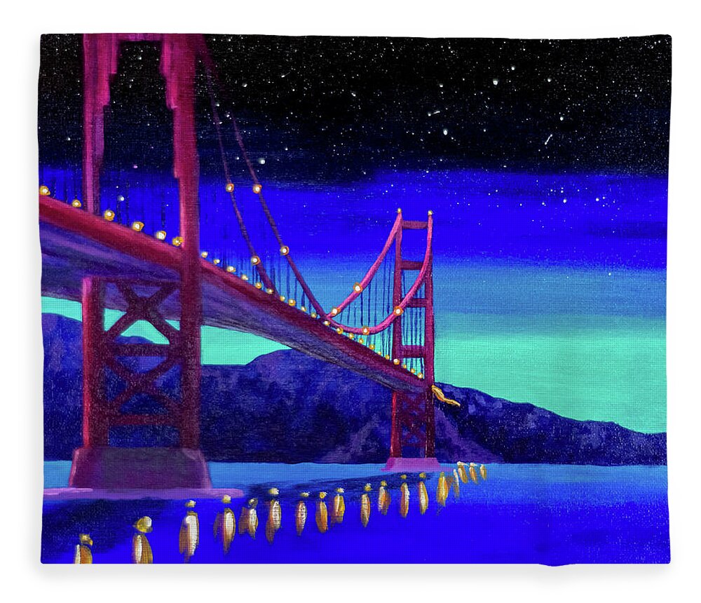 Golden Gate Bridge Fleece Blanket featuring the painting The Empty Feeling of New by Ashley Wright