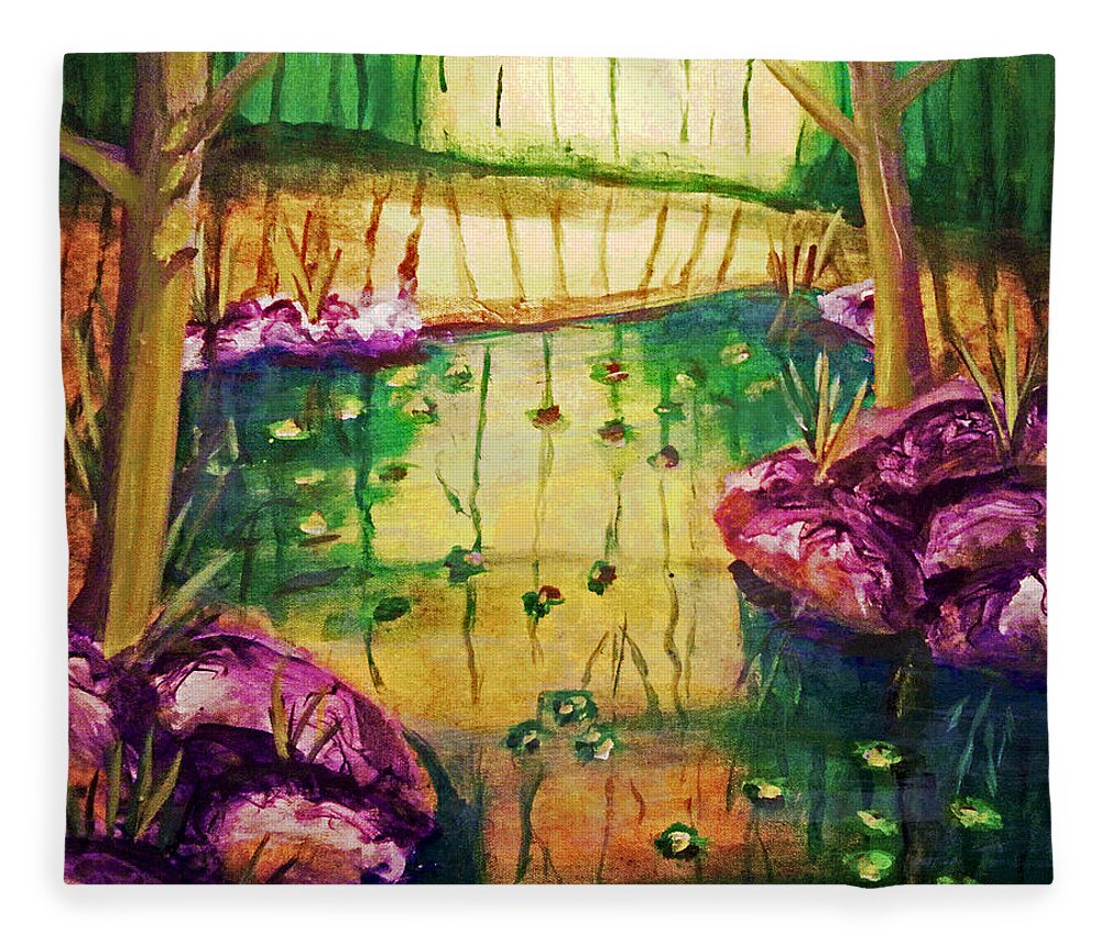 Enchantment Fleece Blanket featuring the painting The Enchantment Forest by Rose Lewis