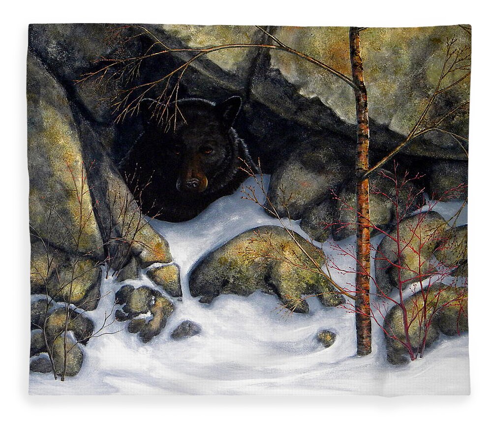 Wildlife Fleece Blanket featuring the painting The Encounter Black Bear by Frank Wilson