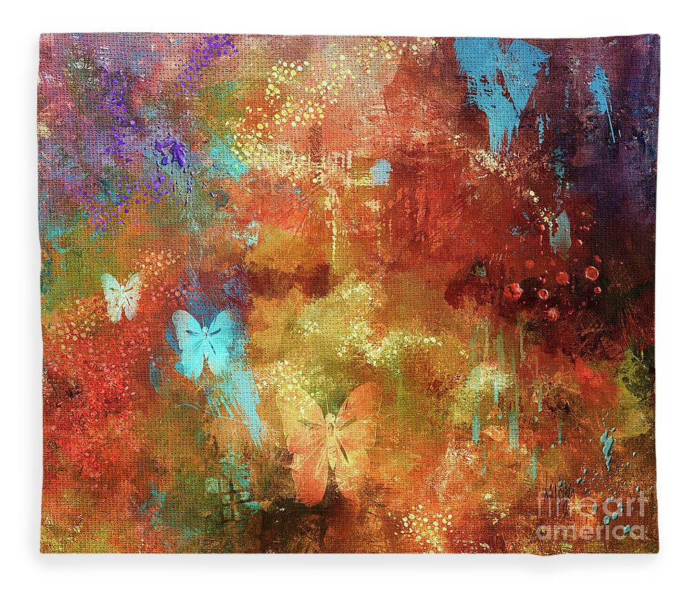 Abstract Fleece Blanket featuring the digital art The English Garden by Lois Bryan