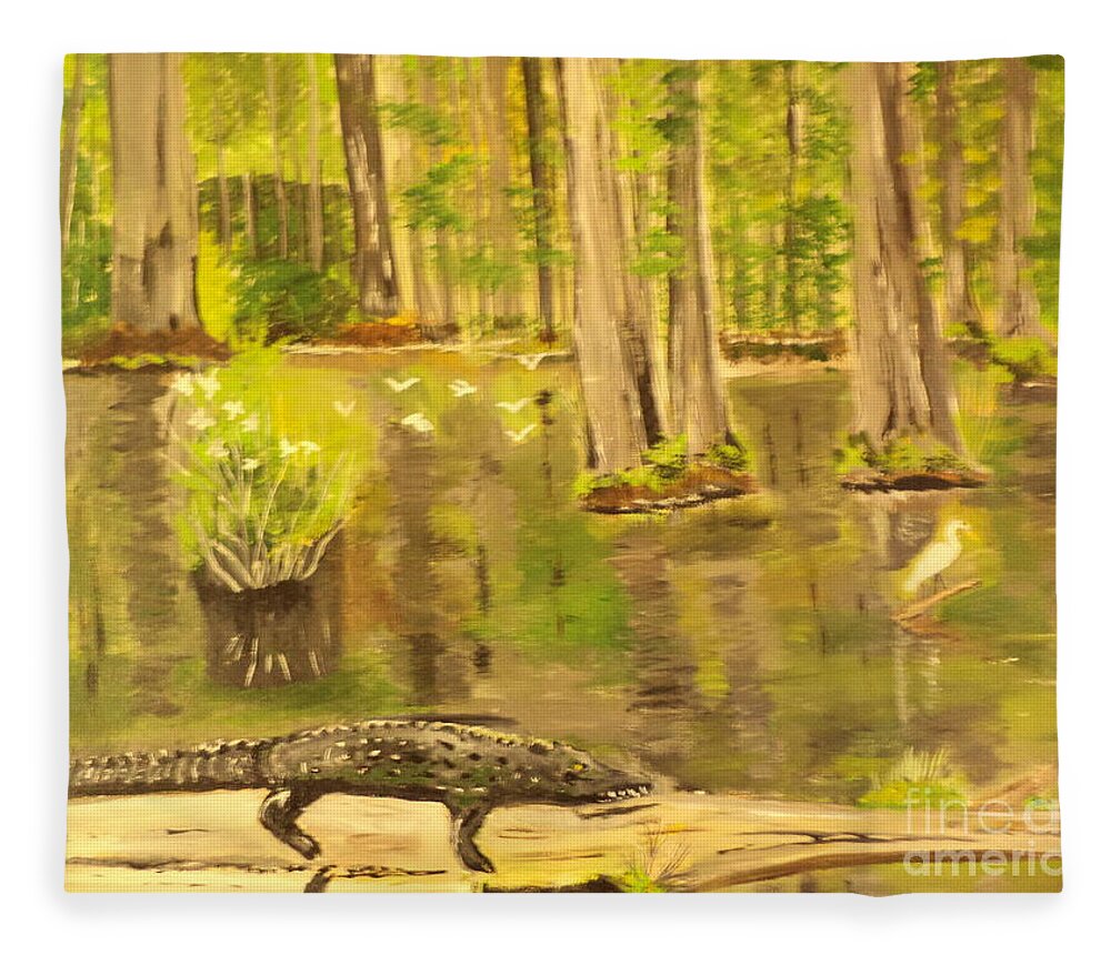 #florida Fleece Blanket featuring the painting The Everglades #124 by Donald Northup