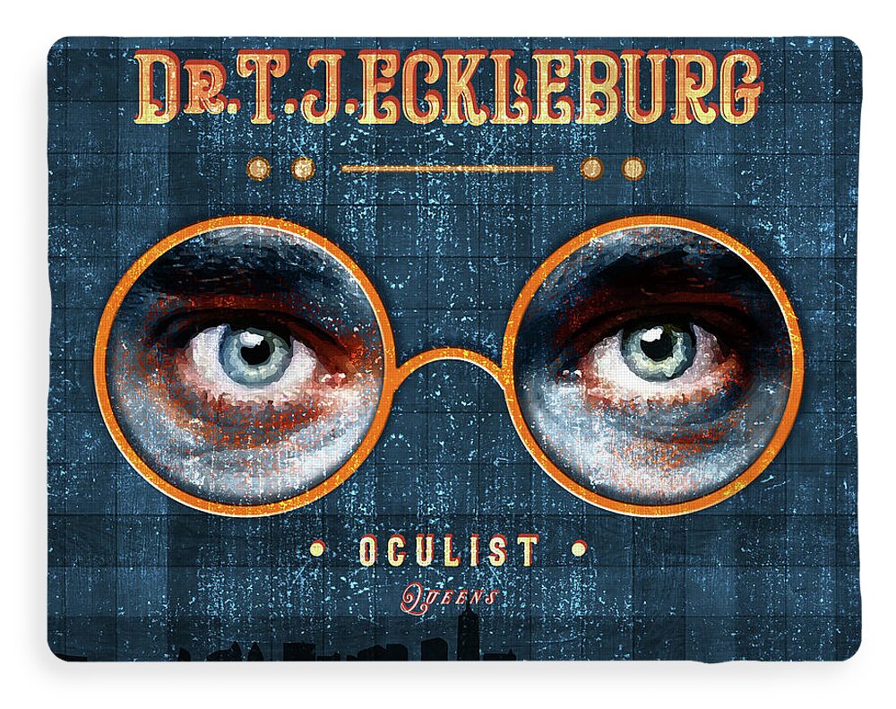 The Eyes of Dr. TJ Eckleburg, Oculist - 01 - Blue - The Great Gatsby - F.Scott Fitzgerald Fleece Blanket by Studio Grafiikka - Studio Grafiikka - Artist Website