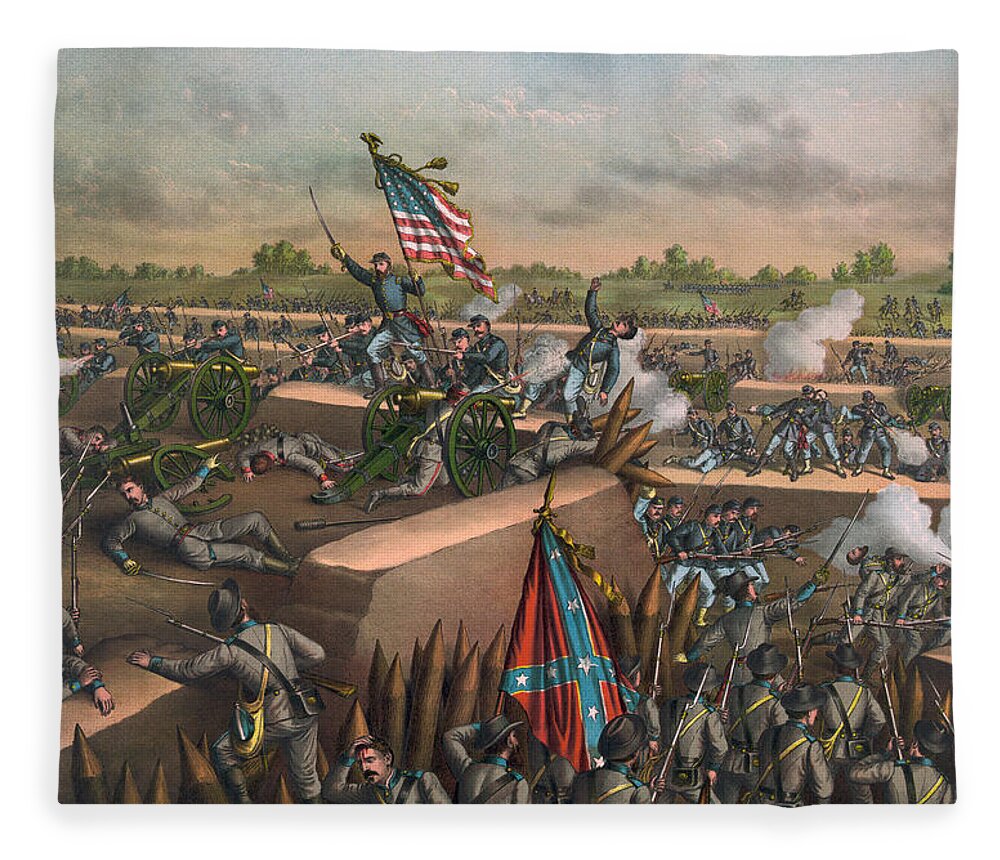 Siege Of Petersburg Fleece Blanket featuring the painting The Fall of Petersburg - Civil War - 1865 by War Is Hell Store