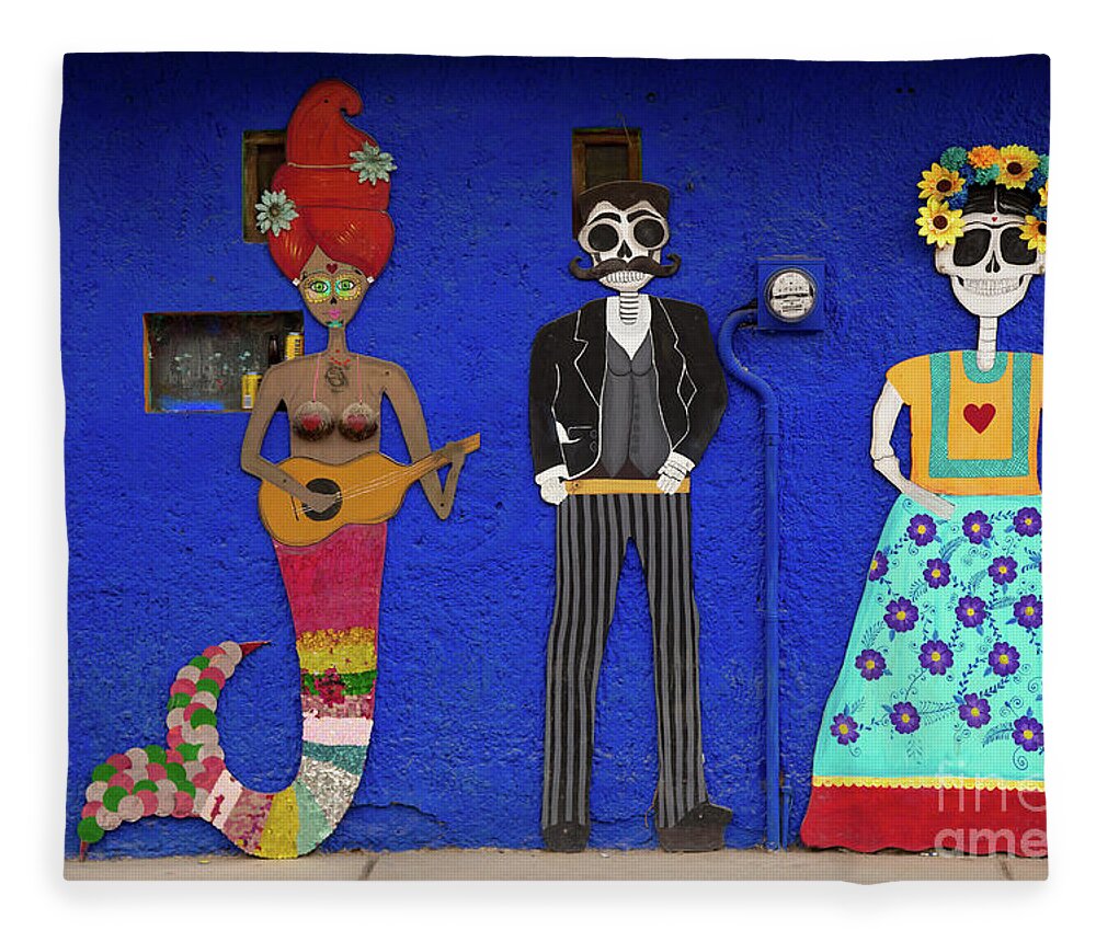 Skeleton Fleece Blanket featuring the photograph The Festive Dead Souls of Sayulita by Becqi Sherman