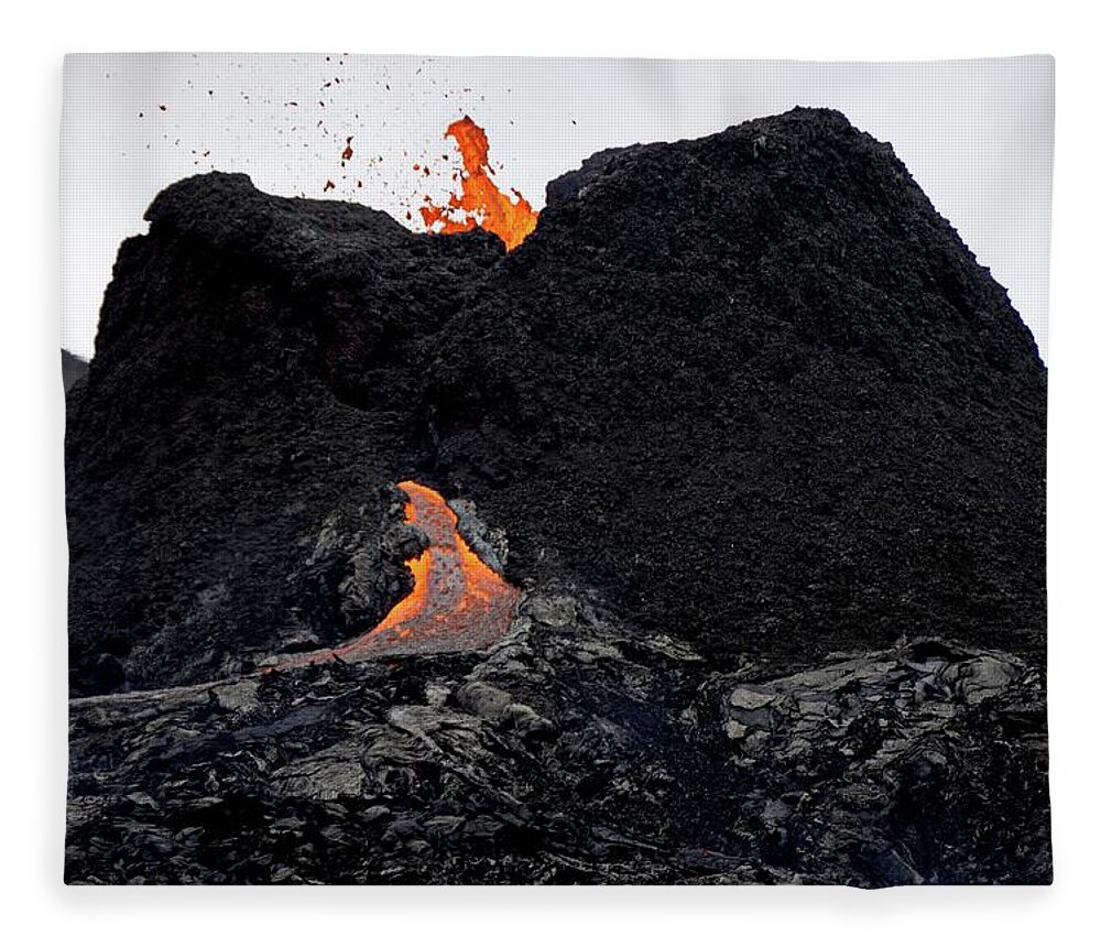 Volcano Fleece Blanket featuring the photograph The first vent by Christopher Mathews