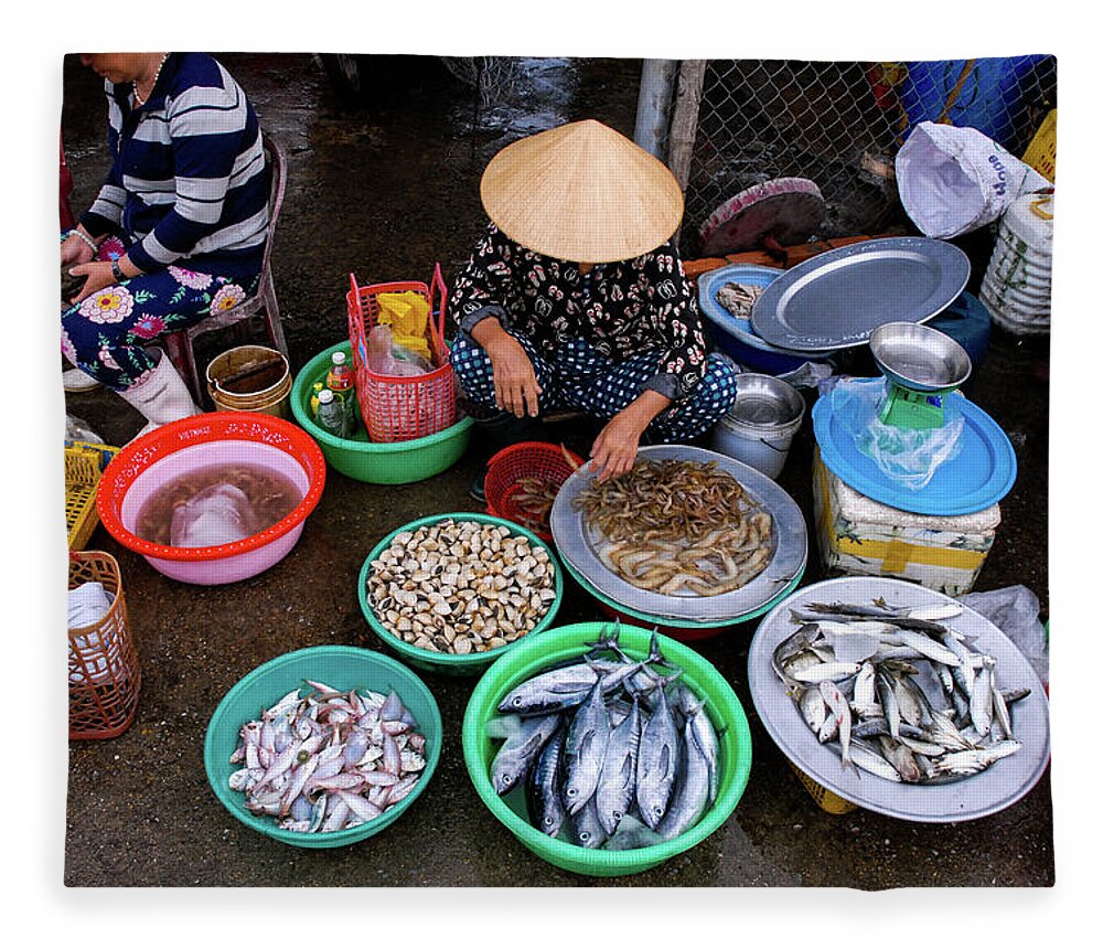 Market Fleece Blanket featuring the photograph Catch Of The Day - Street Market Vendor, Vietnam by Earth And Spirit