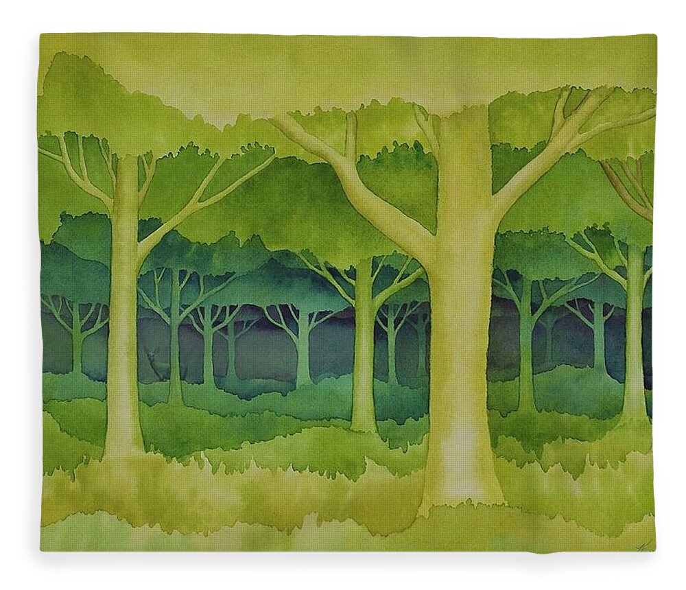 Kim Mcclinton Fleece Blanket featuring the painting The Forest for the Trees by Kim McClinton