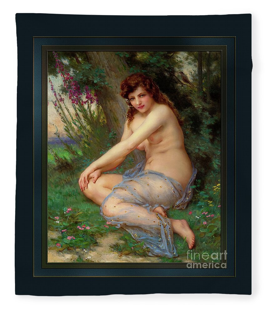 The Forest Nymph Fleece Blanket featuring the painting The Forest Nymph by Guillaume Seignac Fine Art Reproduction by Rolando Burbon