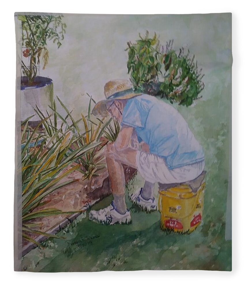 American Fleece Blanket featuring the painting The Gardener by Barbara F Johnson