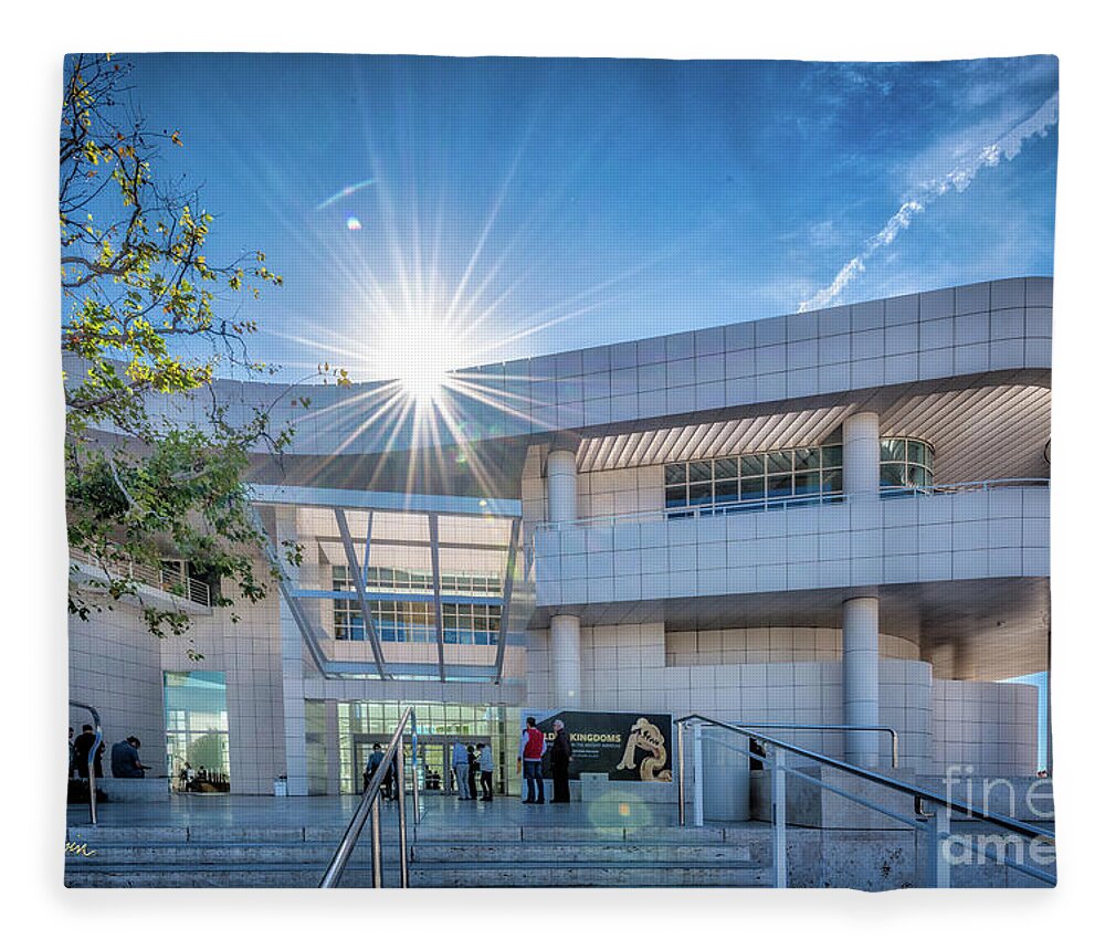 Brentwood Fleece Blanket featuring the photograph The Getty's Museum Entrance by David Levin