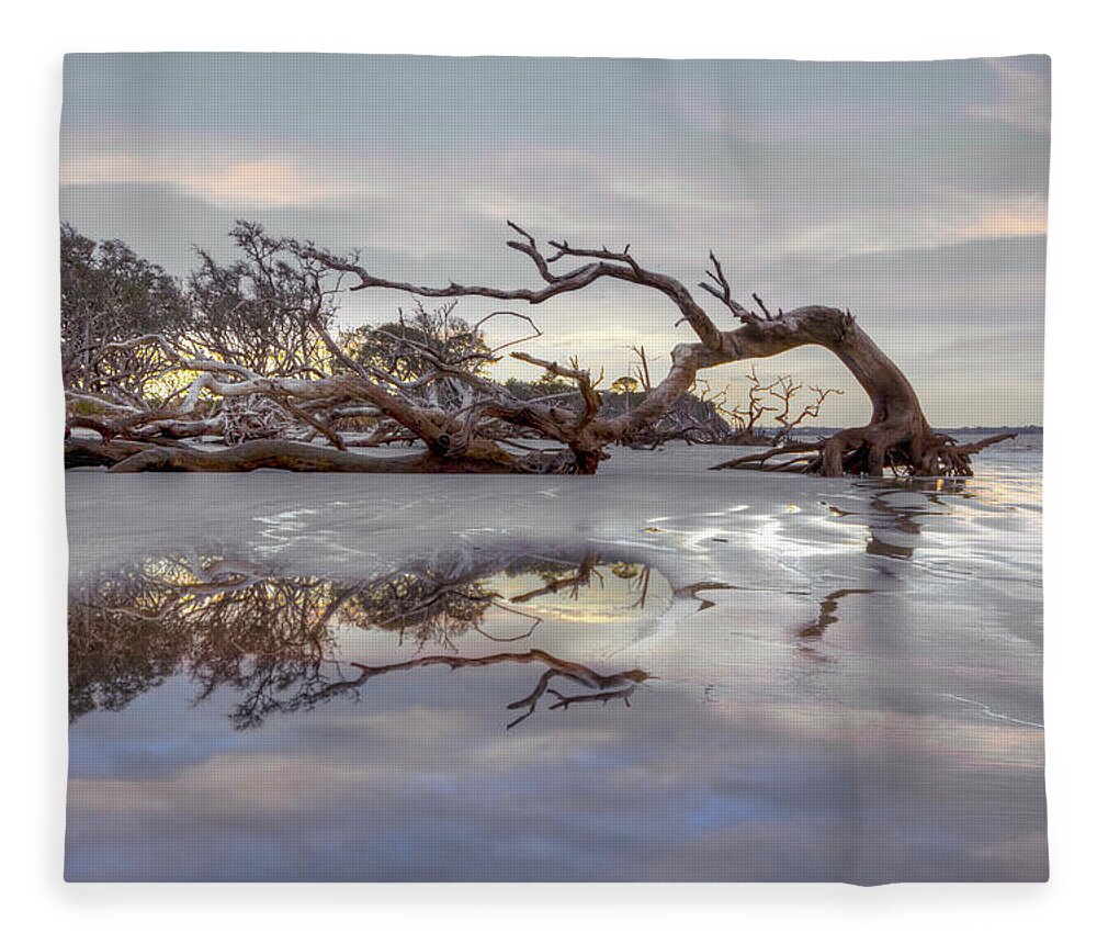 Clouds Fleece Blanket featuring the photograph The Giant has Fallen Jekyll Island Sunrise Beachhouse Hues by Debra and Dave Vanderlaan