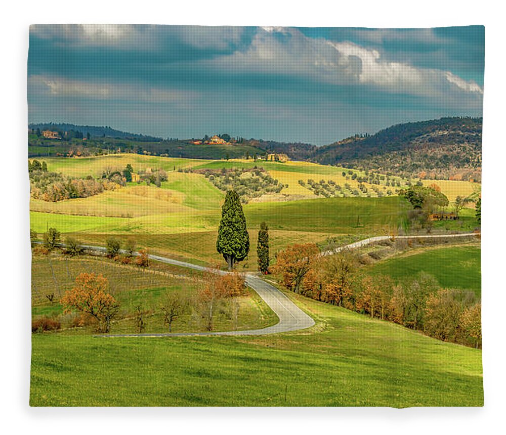 Tuscany Fleece Blanket featuring the photograph The Hills Are Alive In Tuscany by Marcy Wielfaert