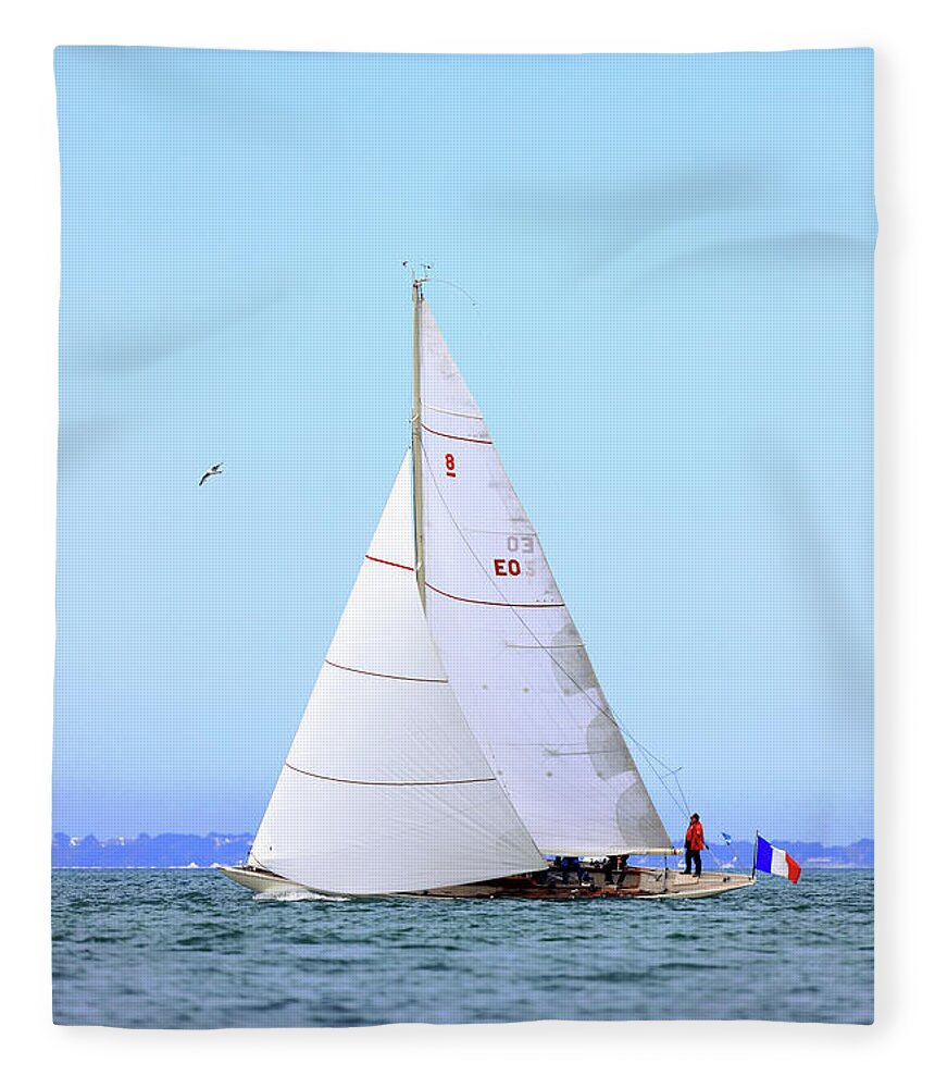 19th Fleece Blanket featuring the photograph The Hispania IV 1927 in Quiberon Bay by Frederic Bourrigaud
