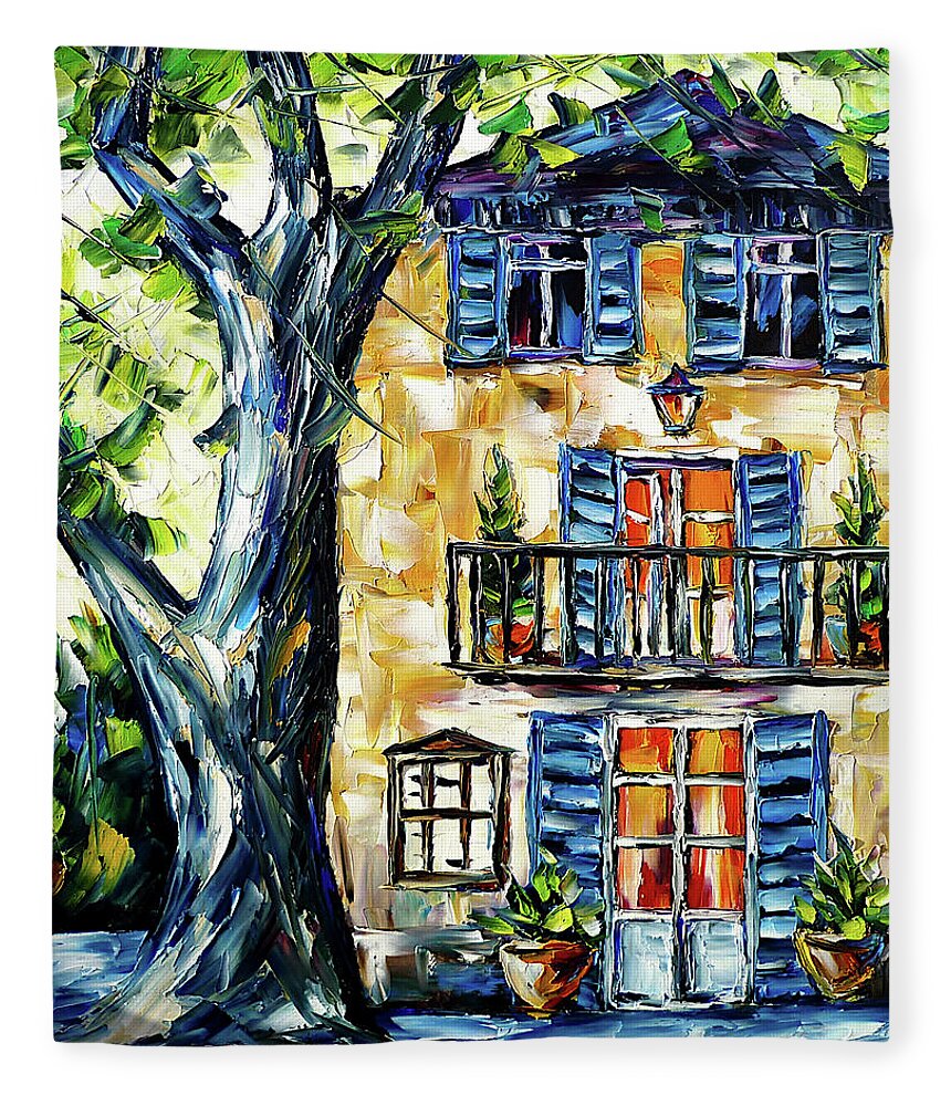 Provence Idyll Fleece Blanket featuring the painting The House In Provence by Mirek Kuzniar