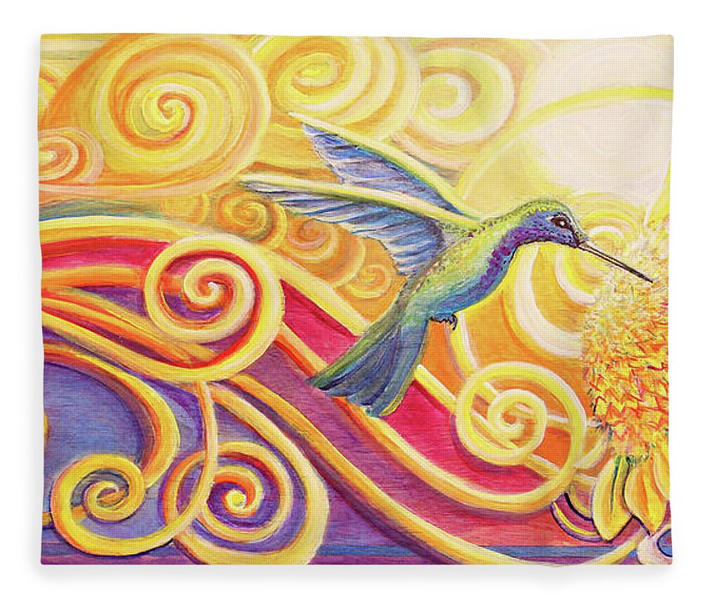Hummingbird Fleece Blanket featuring the painting The Hummingbird by David Sockrider
