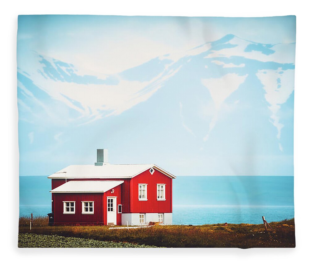 Landscape Fleece Blanket featuring the photograph The Icelandic Fjord House by Philippe Sainte-Laudy