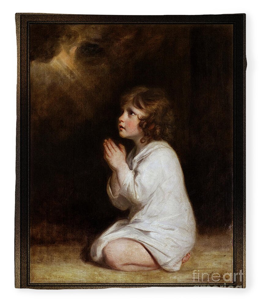 The Infant Samuel Fleece Blanket featuring the painting The Infant Samuel by Joshua Reynolds by Rolando Burbon