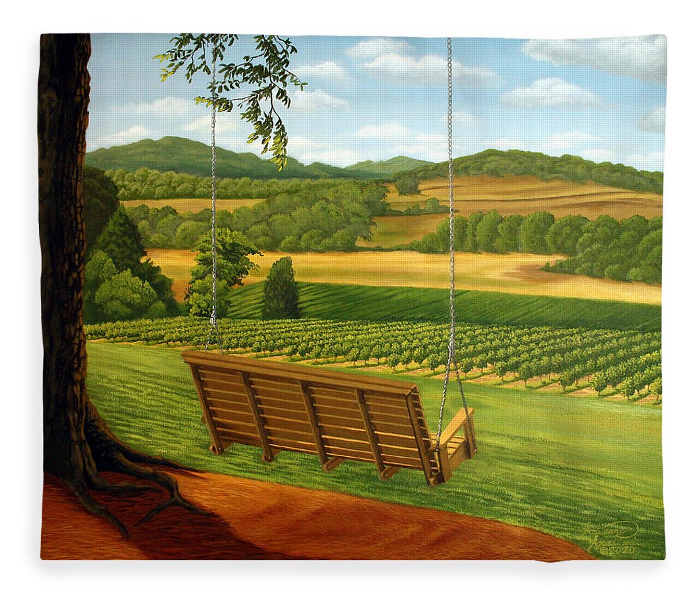 Vineyard Fleece Blanket featuring the painting The Invitation by Adrienne Dye