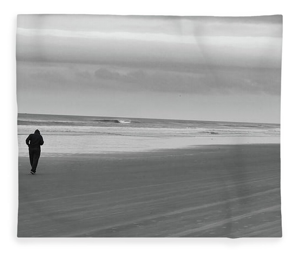 Beach Fleece Blanket featuring the photograph The Jogger by Neala McCarten