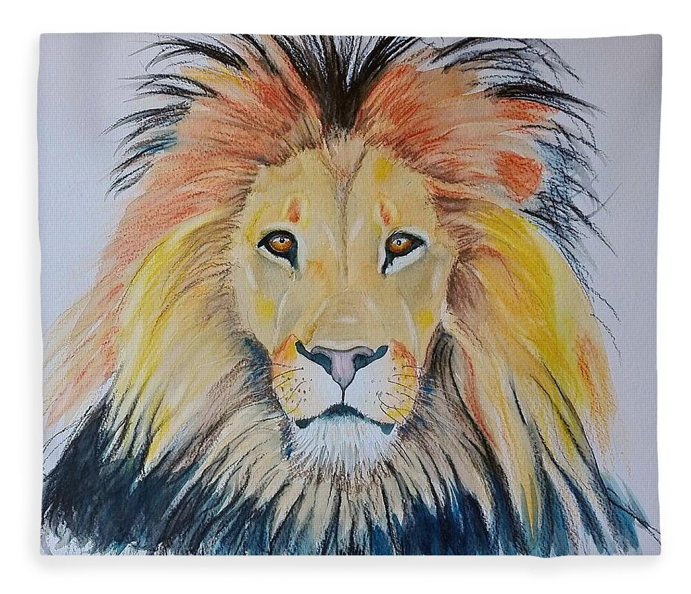 Lion Fleece Blanket featuring the painting The KIng by Sandie Croft