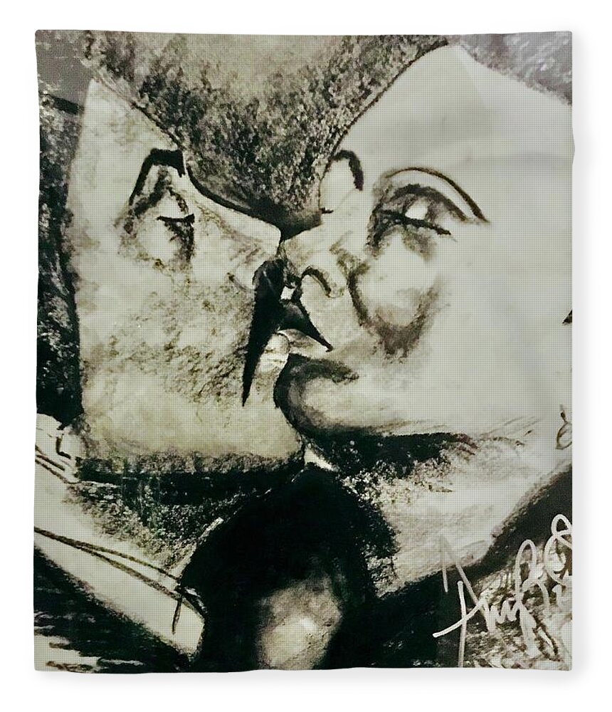  Fleece Blanket featuring the drawing The Kiss by Angie ONeal