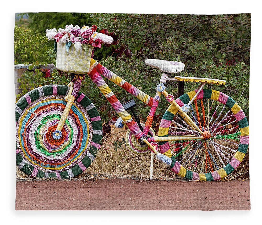 Knitting Fleece Blanket featuring the photograph The Knitted Bike by Elaine Teague