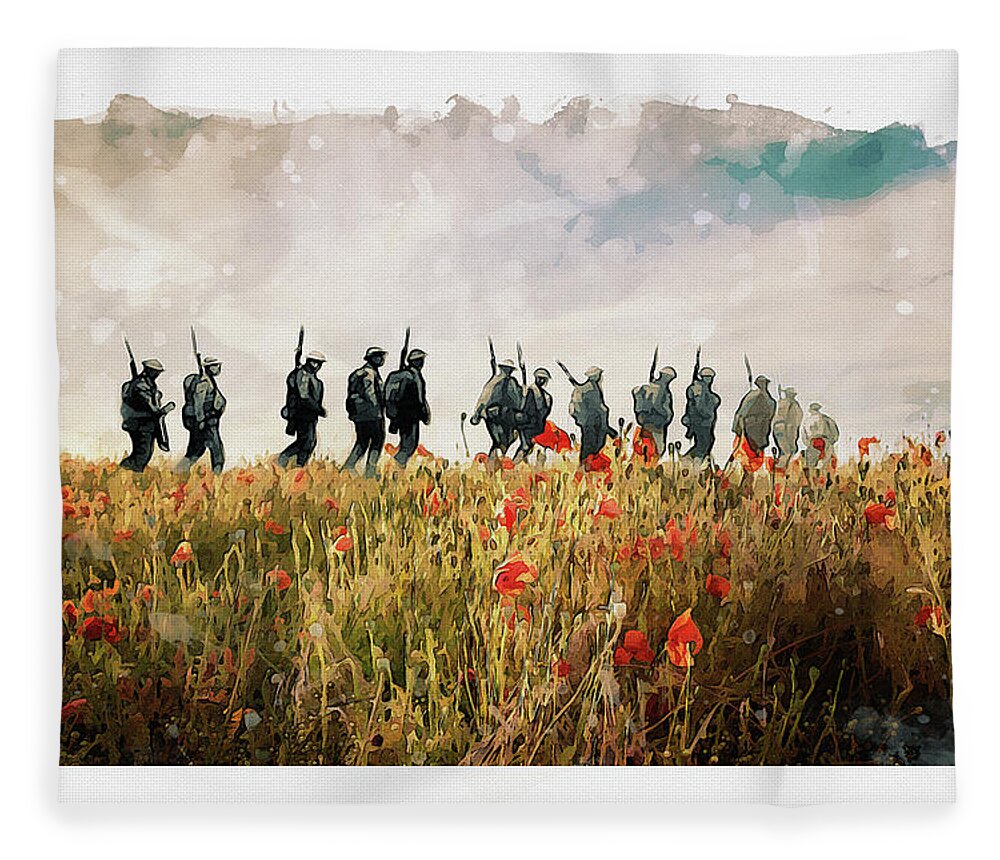 Soldiers And Poppies Fleece Blanket featuring the digital art The Last March by Airpower Art