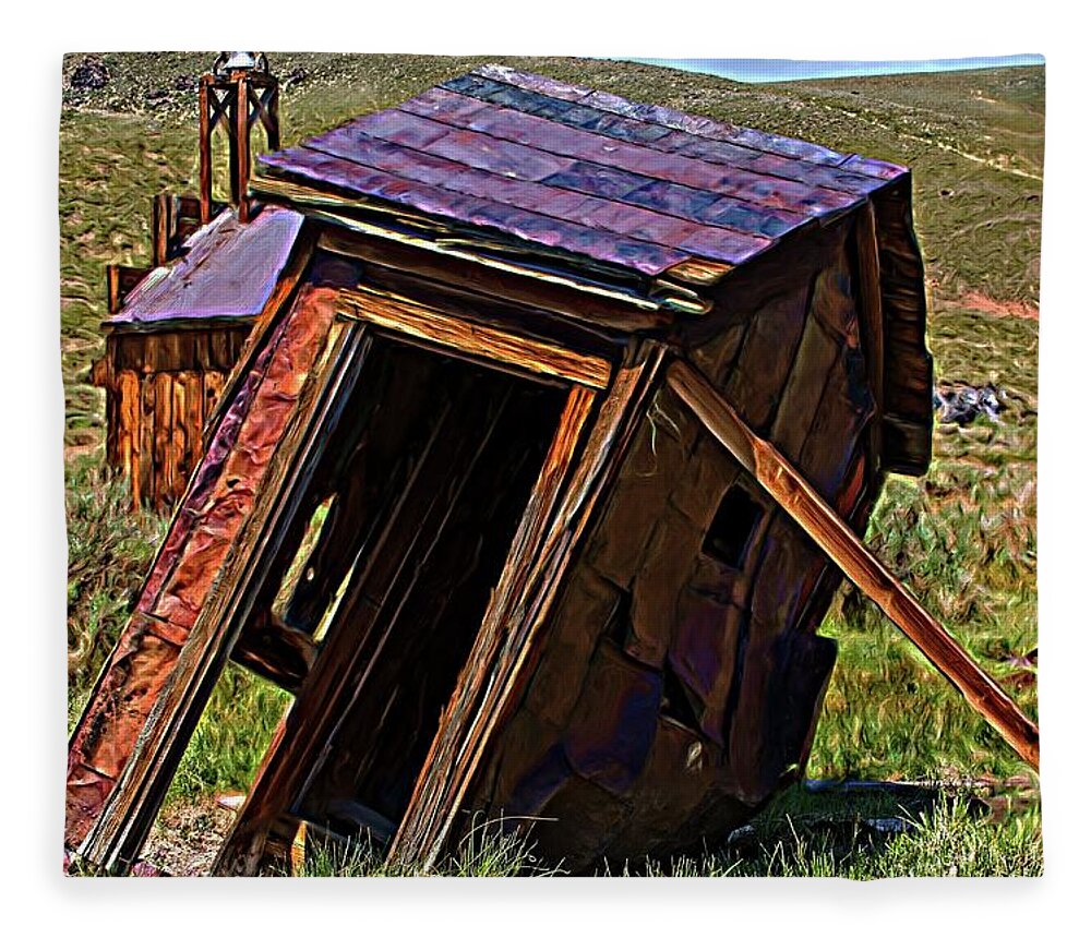Abandoned Fleece Blanket featuring the digital art The Leaning Outhouse Of Bodie by David Desautel