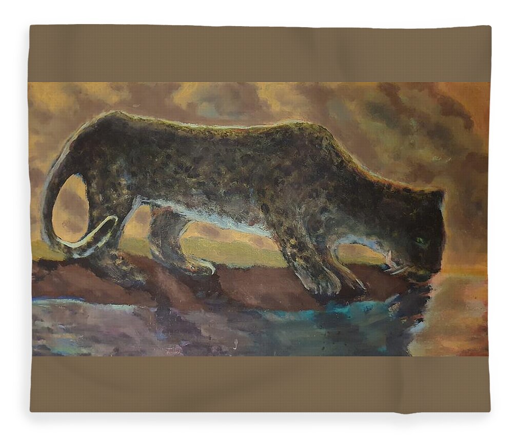 Leopard Fleece Blanket featuring the painting The Leopard by Enrico Garff