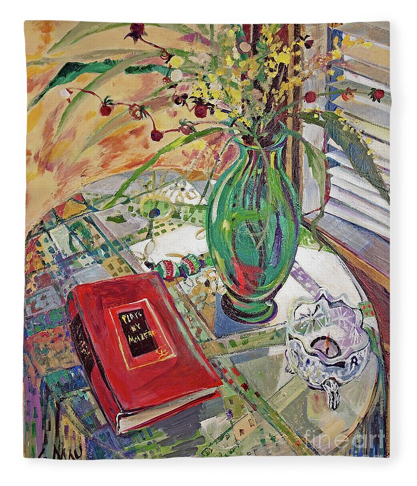 Still Life Fleece Blanket featuring the painting The Light in the Window by Cherie Salerno