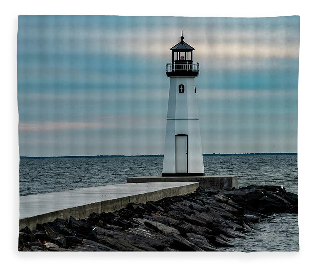 Jetty Fleece Blanket featuring the photograph The Little Lighthouse by Cathy Kovarik