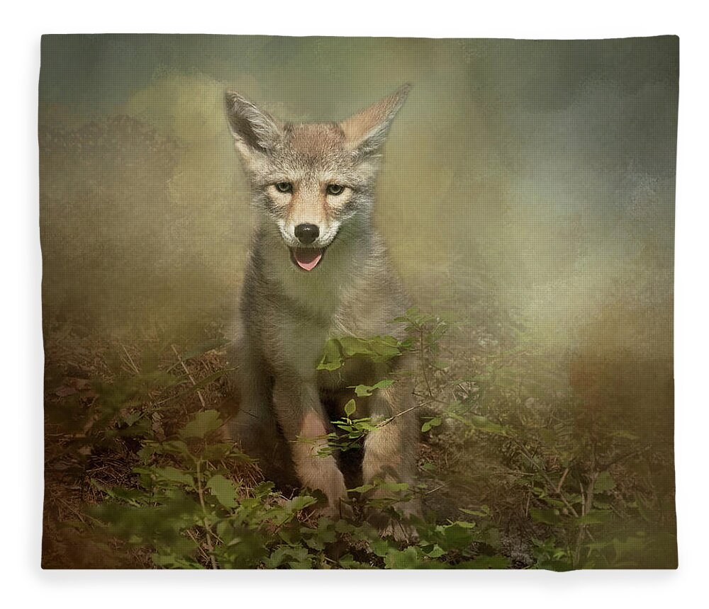Coyote Fleece Blanket featuring the digital art The Littlest Pack Member by Nicole Wilde