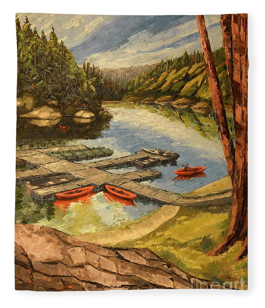 Loch Lomond Fleece Blanket featuring the painting The Loch by PJ Kirk