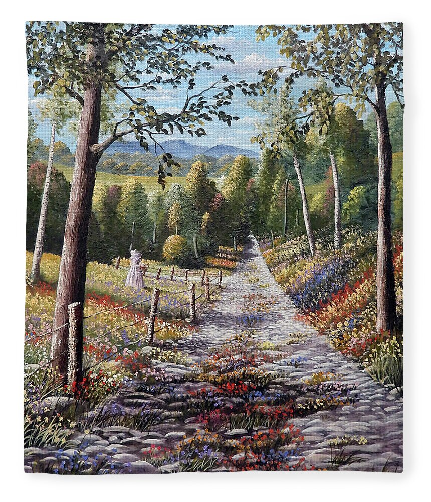 Country Fleece Blanket featuring the painting The Long Road by David G Paul