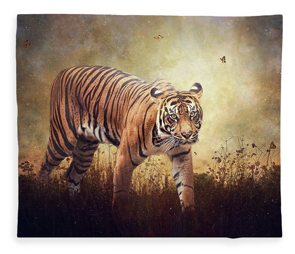 Tiger Fleece Blanket featuring the digital art The Look by Nicole Wilde