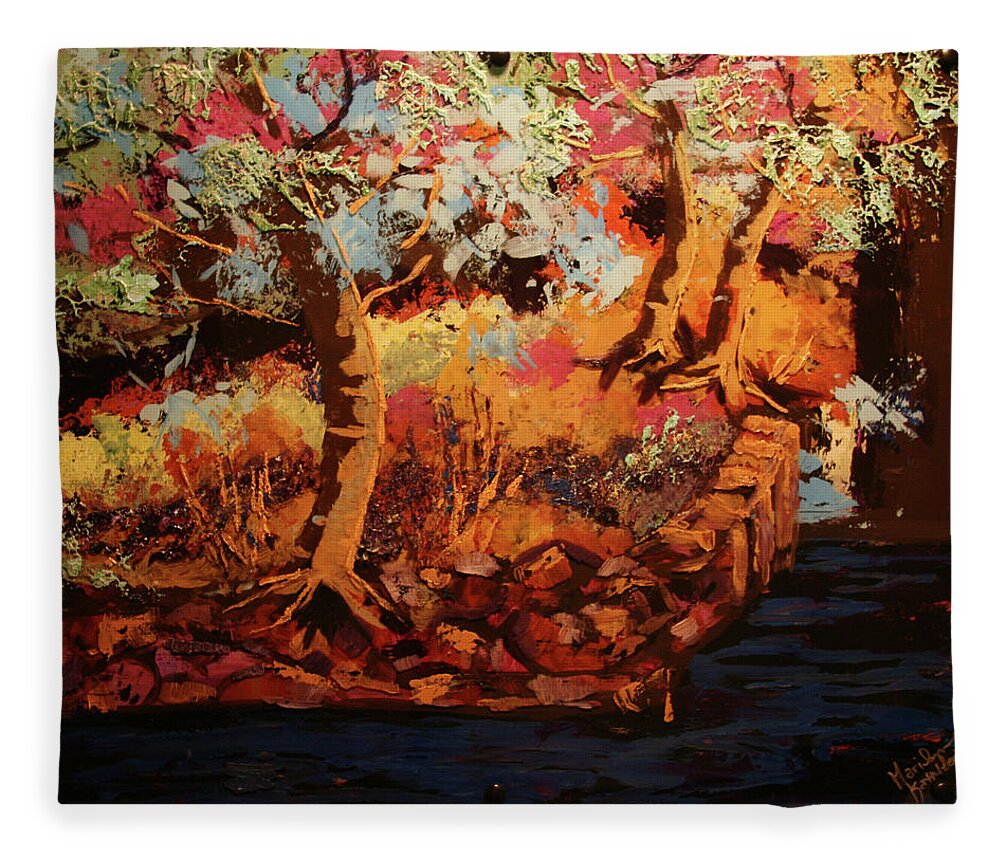 Forest Fleece Blanket featuring the painting The Magic Hour by Marilyn Quigley