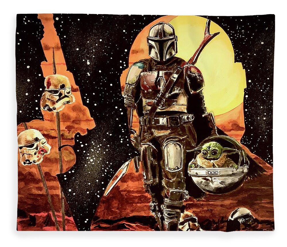 Star Wars Fleece Blanket featuring the painting The Mandalorian by Joel Tesch
