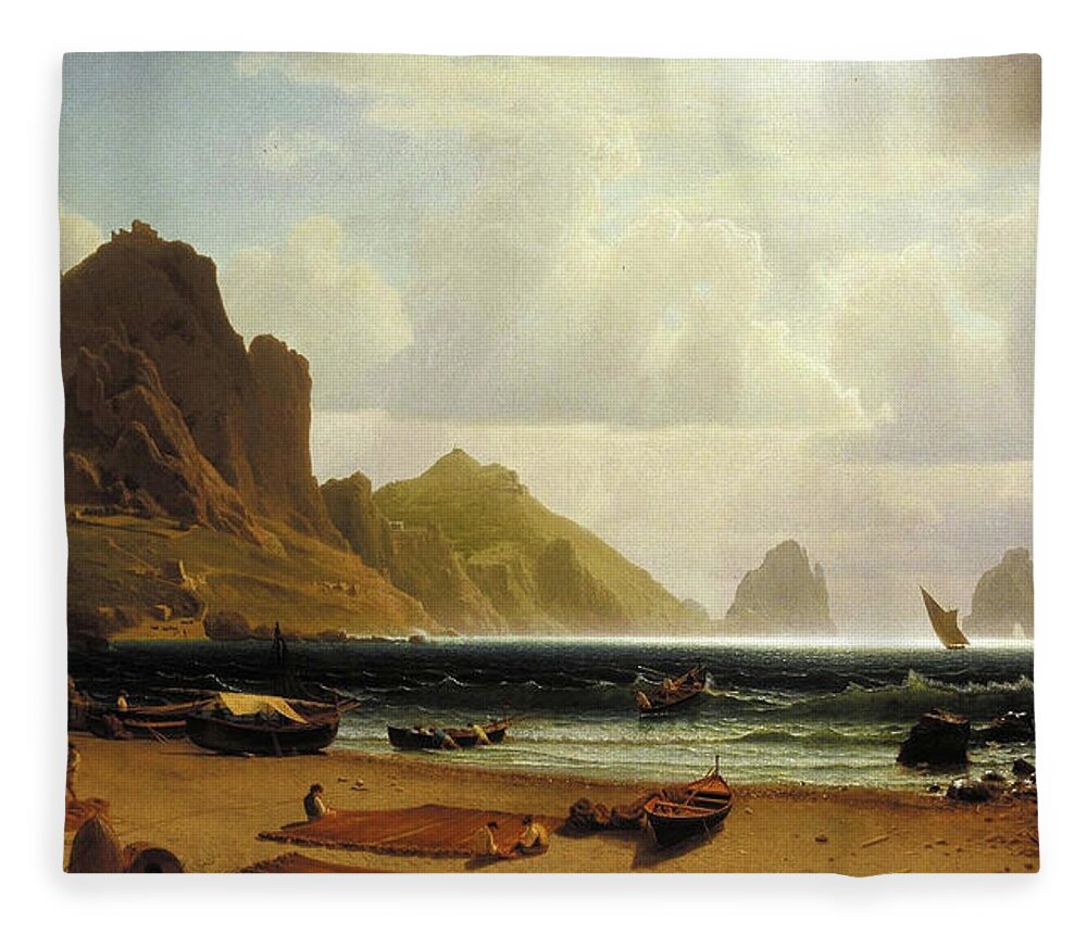 Marina Fleece Blanket featuring the painting The Marina Piccola at Capri by Albert Bierstadt
