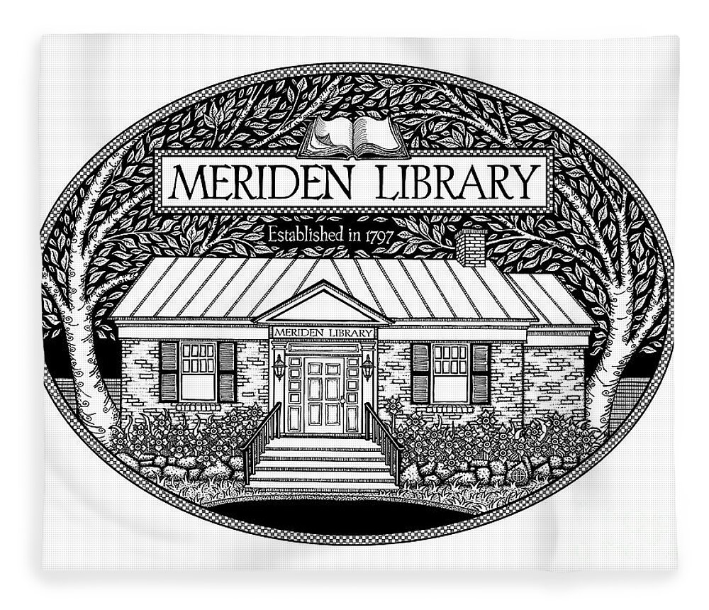 Library Fleece Blanket featuring the drawing The Meriden Library Logo by Amy E Fraser