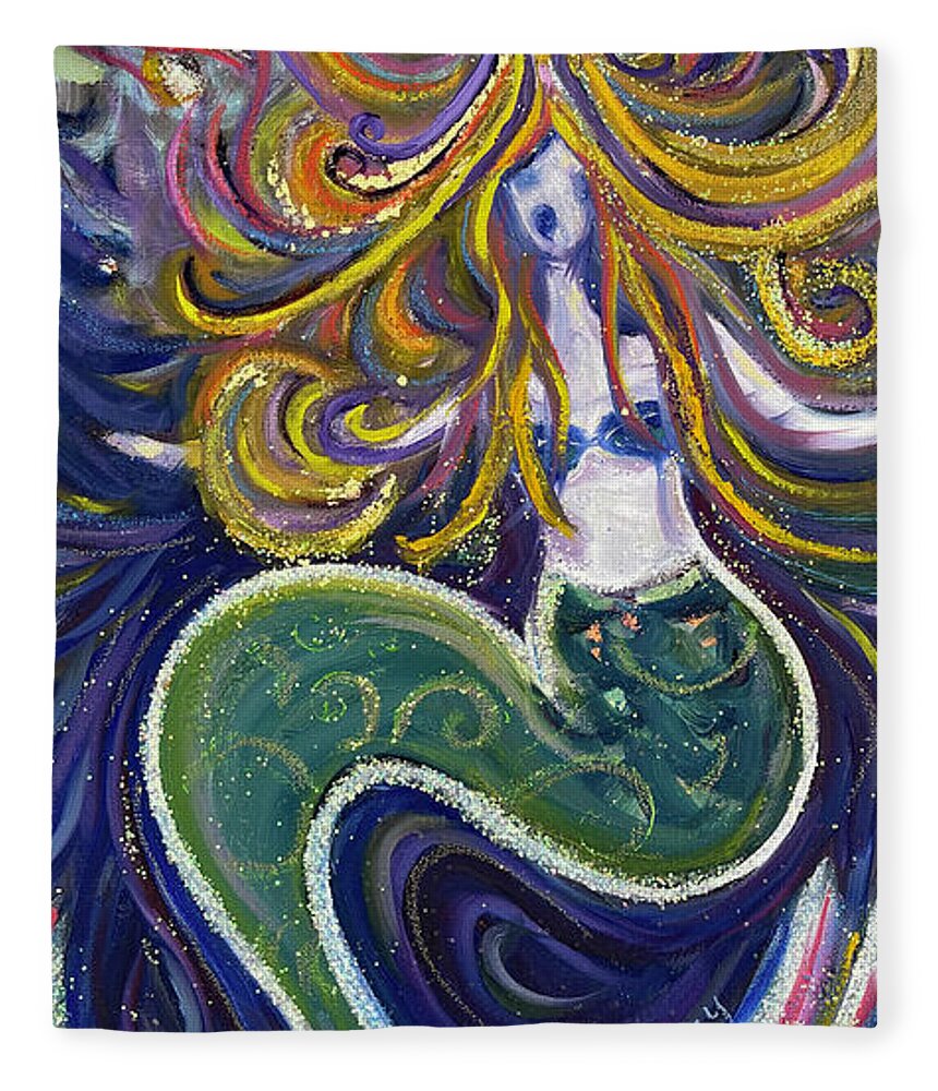 Mermaid Fleece Blanket featuring the painting The Screaming Siren by Roxy Rich