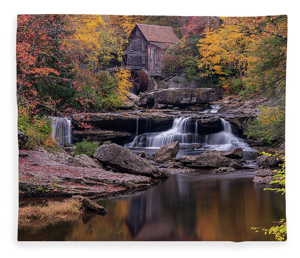 Autumn Fleece Blanket featuring the photograph The Mill at Glade Creek, Autumn by Arthur Oleary