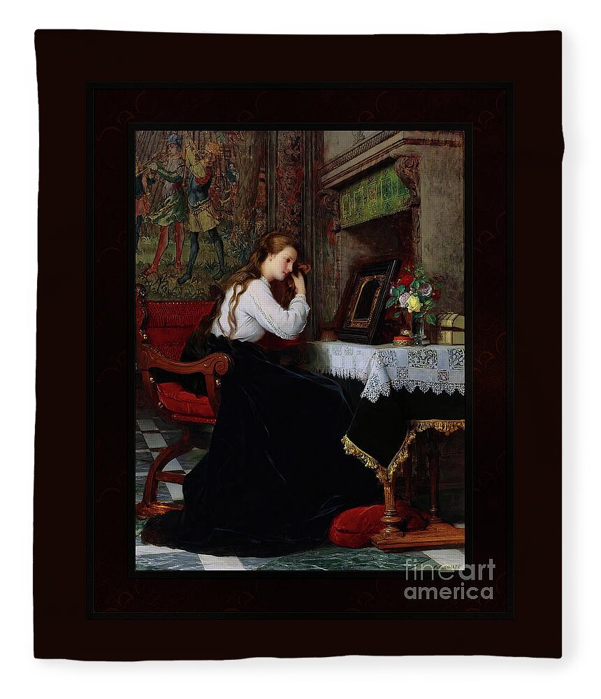 The Mirror Fleece Blanket featuring the painting The Mirror by Pierre-Charles Comte Remastered Xzendor7 Fine Art Classical Reproductions by Rolando Burbon