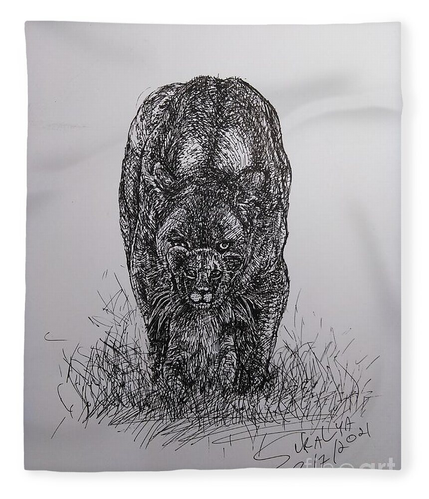  Lion Drawing Fleece Blanket featuring the drawing The Mom Instinct by Sukalya Chearanantana