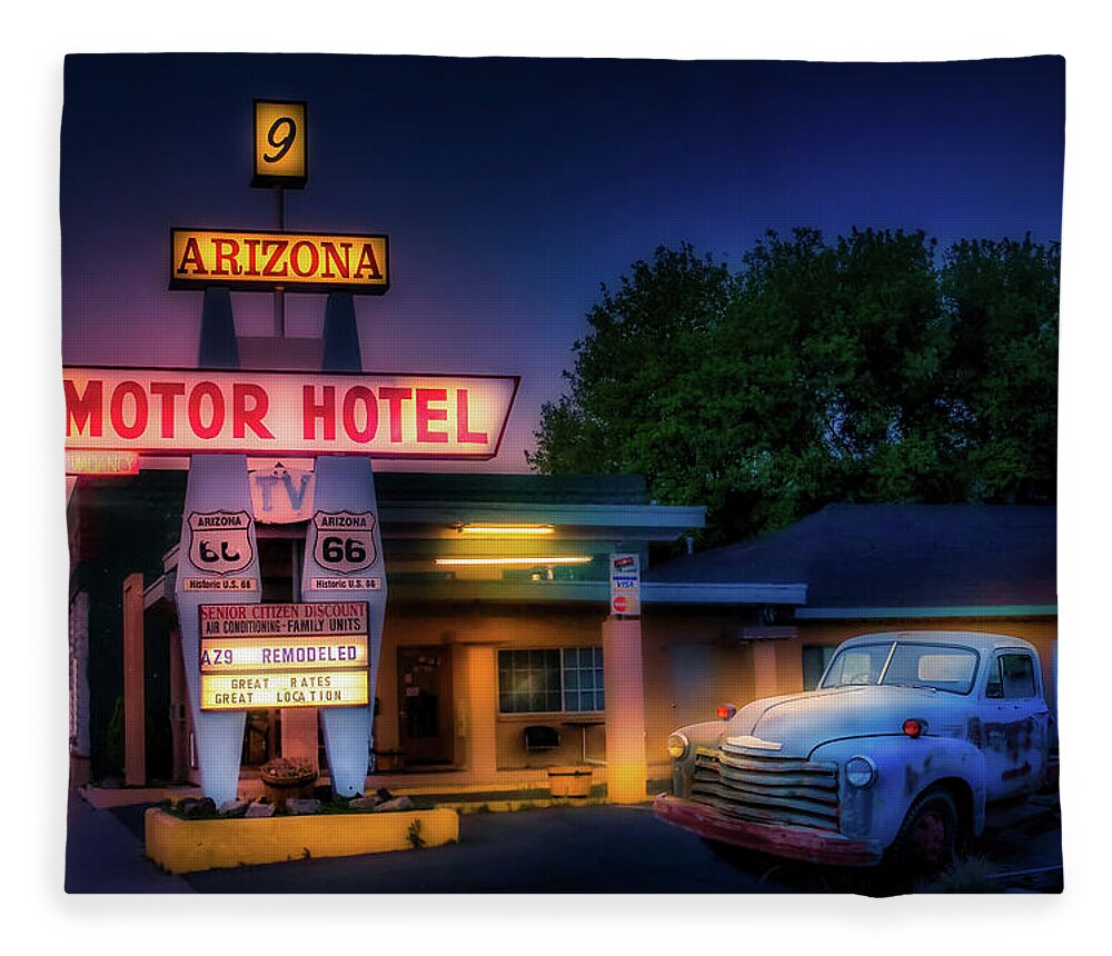 Route 66 Fleece Blanket featuring the photograph The Motor Hotel, Williams AZ by Micah Offman