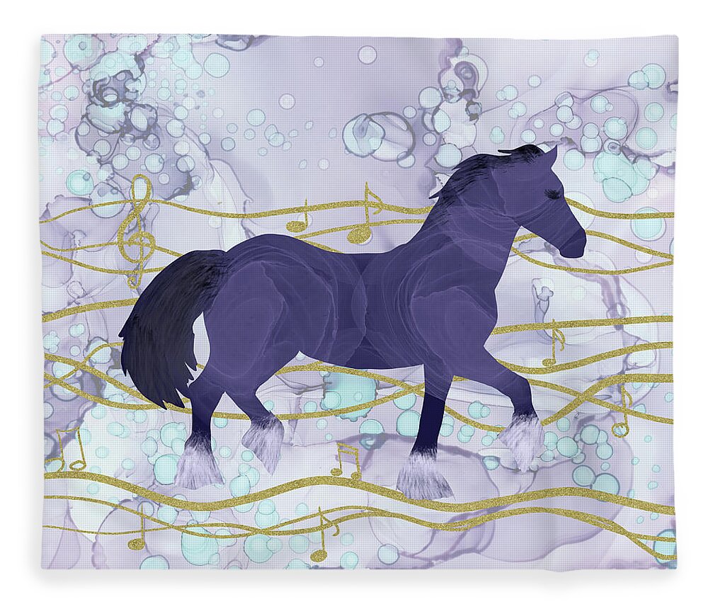 Musical Horse Fleece Blanket featuring the digital art The Musical Horse Trotting in the Rhythms of Nature by Andreea Dumez