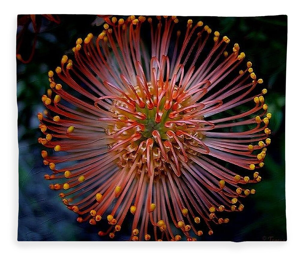 Protea Fleece Blanket featuring the mixed media The Mystery of Protea by Teresa Trotter