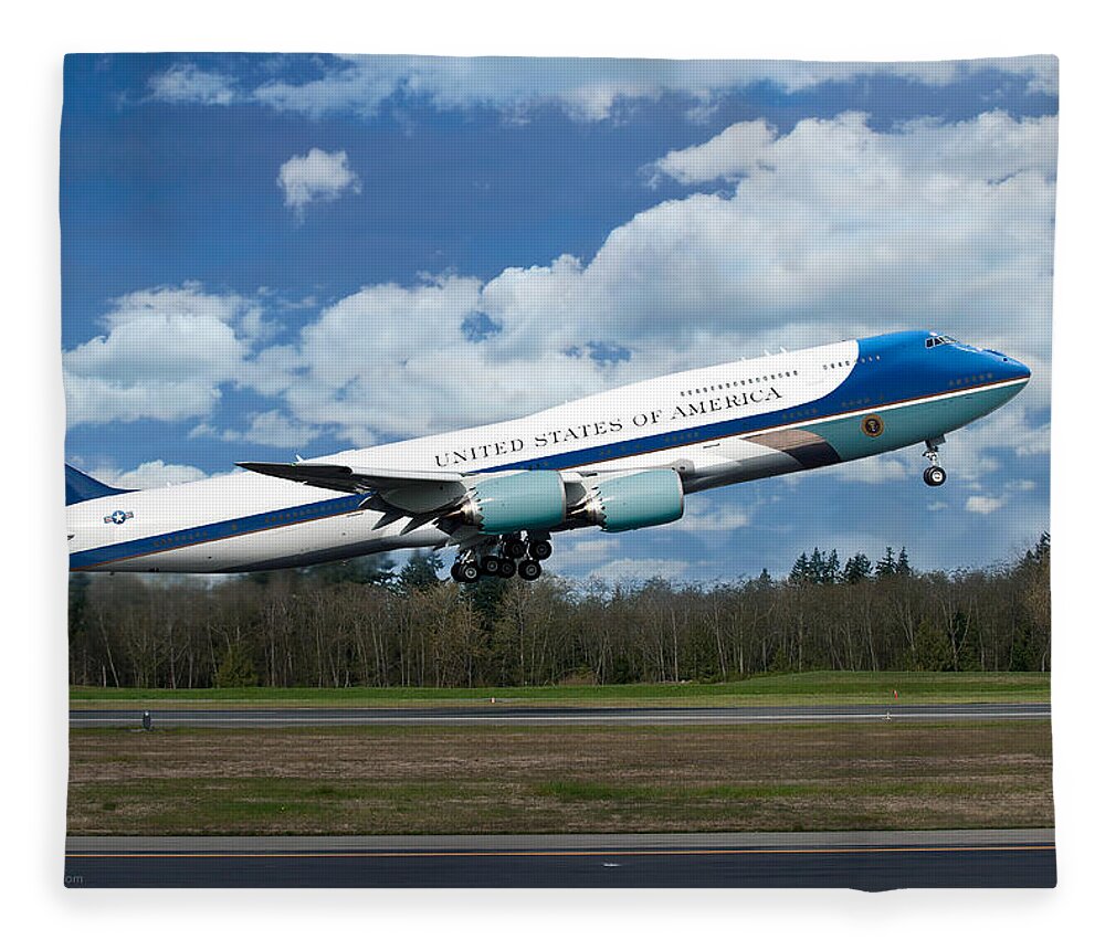 Air Force One Fleece Blanket featuring the digital art The New VC-25 Air Force One by Custom Aviation Art