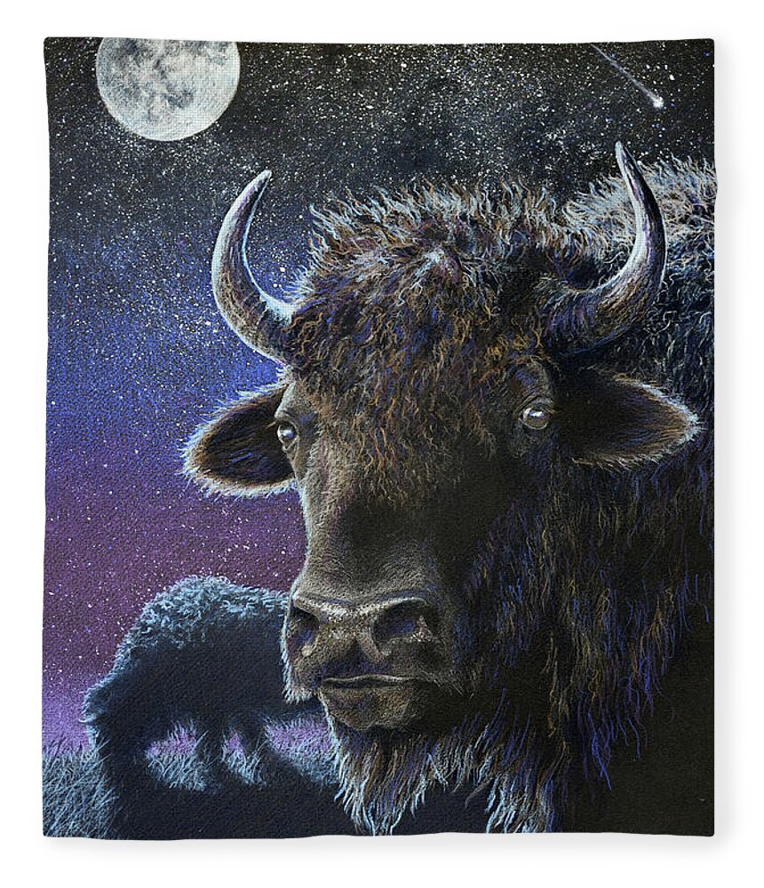 Bison Fleece Blanket featuring the drawing the Nightwatch by Jill Westbrook